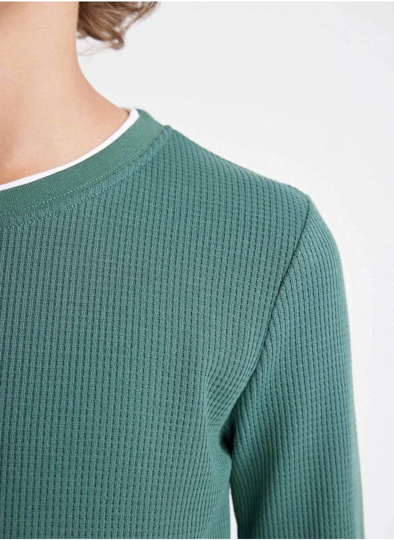 DeFacto Crew Neck Basic Waffle Long Sleeve T-Shirt