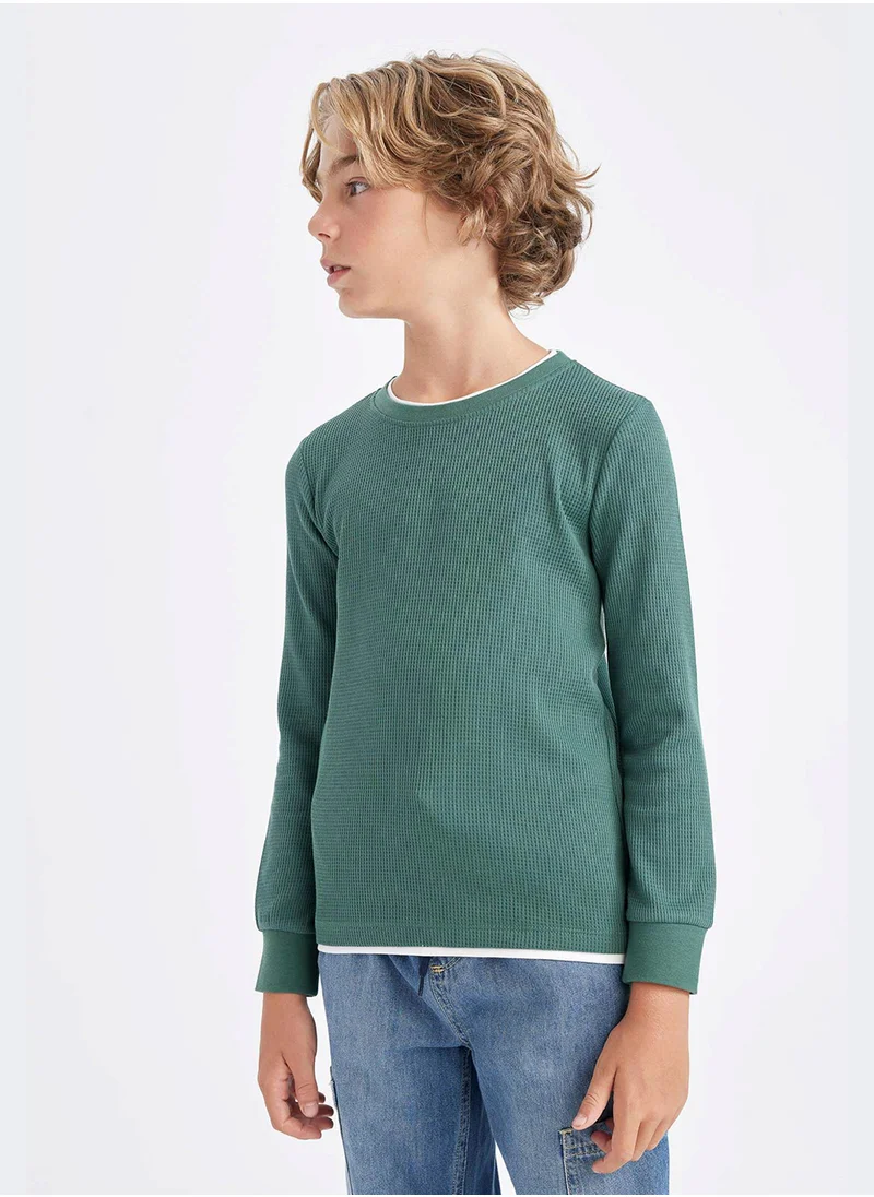 DeFacto Crew Neck Basic Waffle Long Sleeve T-Shirt