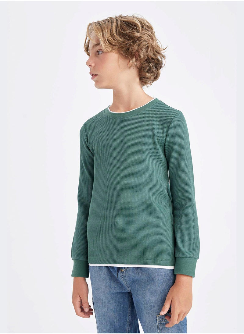 DeFacto Crew Neck Basic Waffle Long Sleeve T-Shirt  - Image 3
