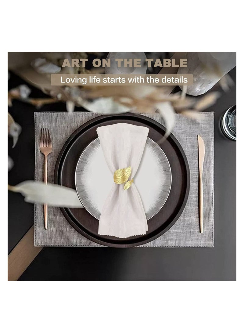 Leaf Shape Napkin Rings, 12Pcs Gold Napkin Rings for Table Setting Anniversary, Birthday Thanksgiving, Party Table Setting, Leaf Alloy Open Napkin Ring Hotel Table Napkin Ring - Image 2
