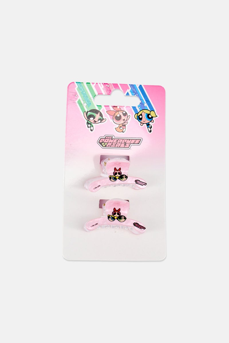 The Powerpuff Girls Kids Girl 2 Pieces Hair Claw Clips Set, Pink - Image 1