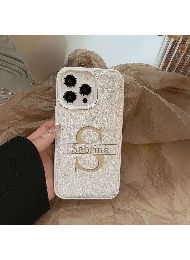 غلاف هاتف جلد أبيض مخصص لـ iPhone 12 Pro، نقش بالليزر للأحرف الأولى أو الأسماء، حروف كبيرة، مضاد للصدمات وناعم، غطاء هدايا محفور بنفسك - Image 1