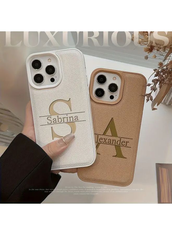 غلاف هاتف جلد أبيض مخصص لـ iPhone 12 Pro، نقش بالليزر للأحرف الأولى أو الأسماء، حروف كبيرة، مضاد للصدمات وناعم، غطاء هدايا محفور بنفسك - Image 4