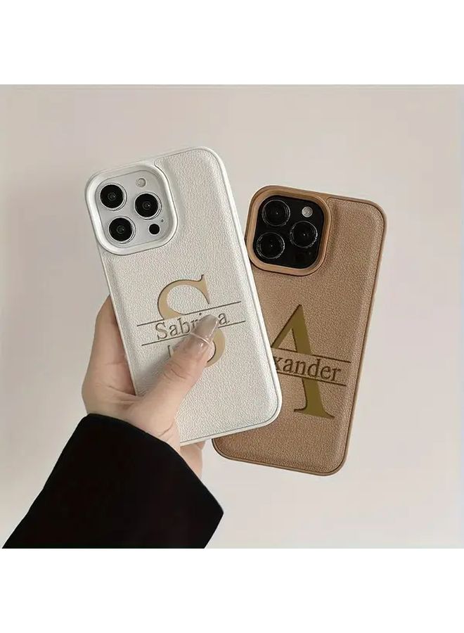 غلاف هاتف جلد أبيض مخصص لـ iPhone 12 Pro، نقش بالليزر للأحرف الأولى أو الأسماء، حروف كبيرة، مضاد للصدمات وناعم، غطاء هدايا محفور بنفسك - Image 5
