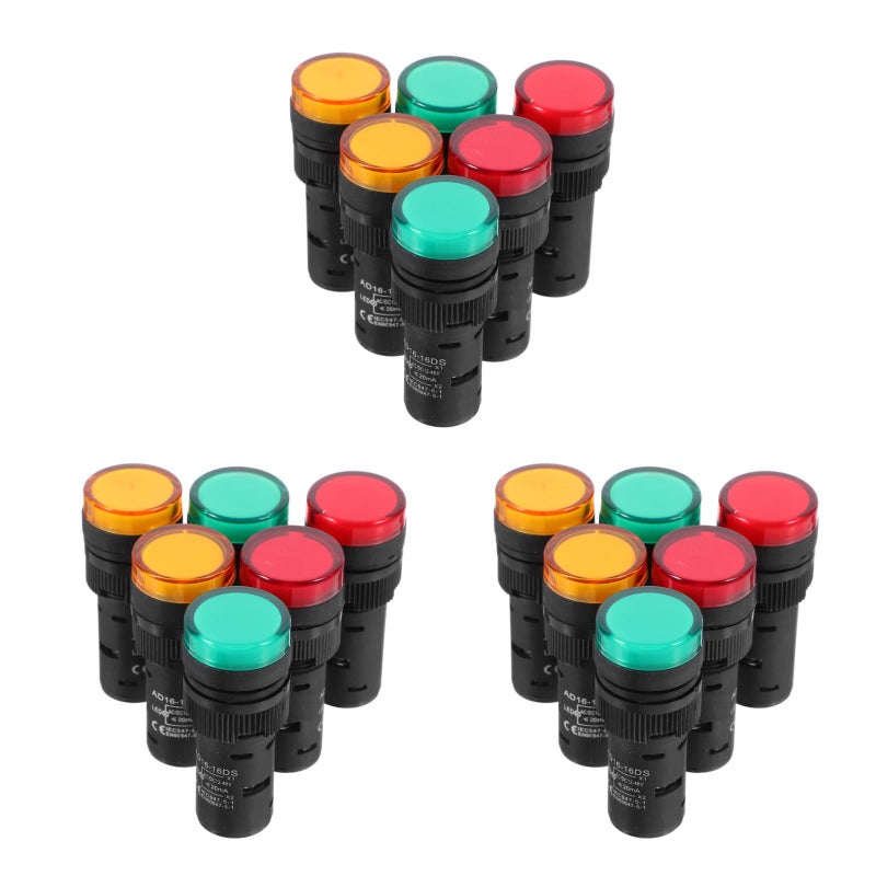 18 Pcs Panel Mount Indicator Light Green Red Yellow Lamp (24V Yellow +24V Red +24V Green, 2Pcs/Each) - Image 2