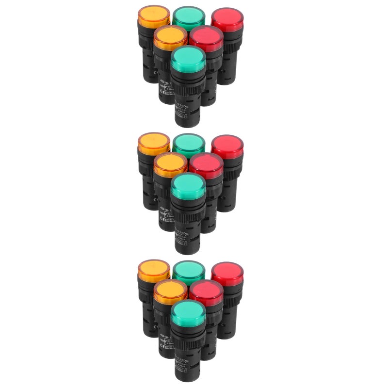 18 Pcs Panel Mount Indicator Light Green Red Yellow Lamp (24V Yellow +24V Red +24V Green, 2Pcs/Each) - Image 1