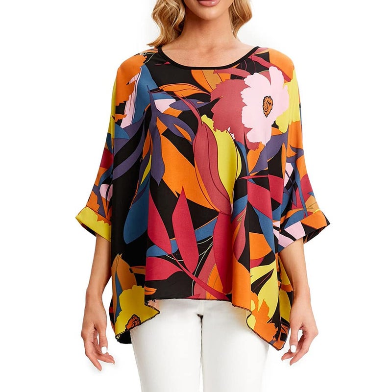 Ckikiou Womens Batwing Loose Chiffon Summer Blouse Tunic Floral Printed Boho Beach Cover ups - Image 5