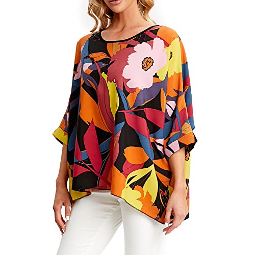 Ckikiou Womens Batwing Loose Chiffon Summer Blouse Tunic Floral Printed Boho Beach Cover ups - Image 3