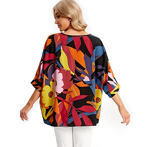 Ckikiou Womens Batwing Loose Chiffon Summer Blouse Tunic Floral Printed Boho Beach Cover ups - Image 4