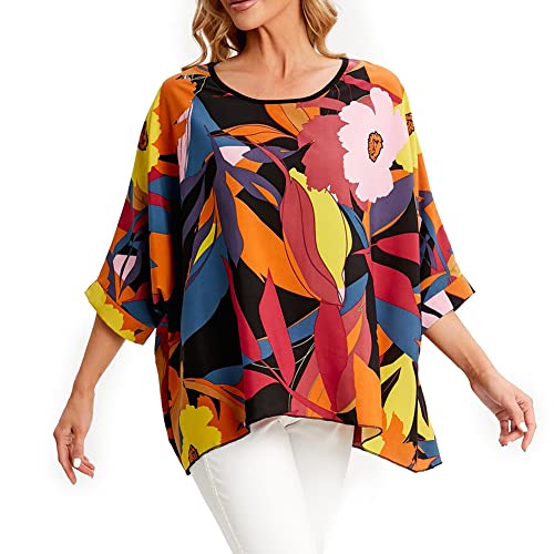 Ckikiou Womens Batwing Loose Chiffon Summer Blouse Tunic Floral Printed Boho Beach Cover ups - Image 2