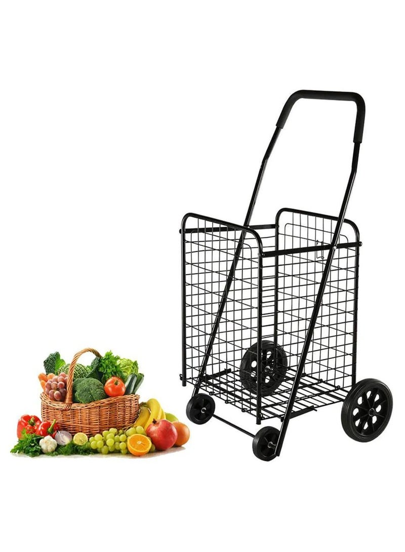 DubaiGallery Black Heavy Duty Portable Folding Shopping Utility Cart Trolley - Image 1