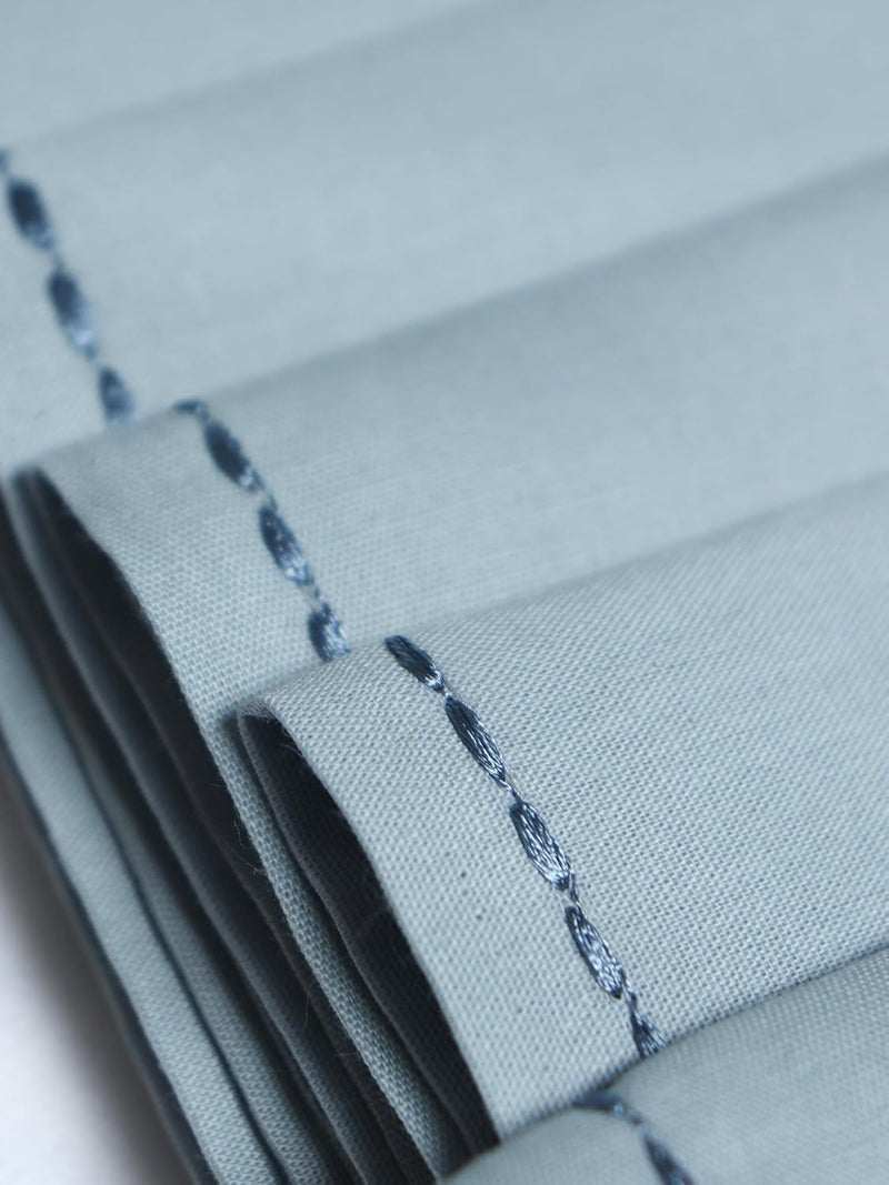 Zeba World Dinner Table Napkins 100% Cotton Set of 6 pcs | Embroidered Chawal Taka | Washable and Reusable Napkins for Dinner Table - Blue Grey - 16x16 inches (40x40cms) (Pack of 6) - Image 4