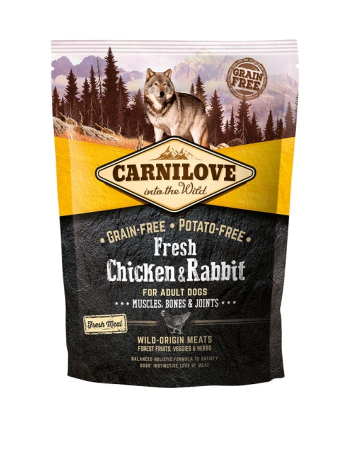 Carnilove Fresh Chicken & Rabbit Adult Dog Food – 1.5kg, Grain-Free Complete Nutrition with High Meat Content