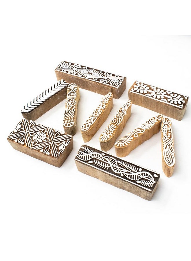 Hashcart Hashcart Wooden Indian Traditional Design Printing Stamps / Blocks for Printing Saree Border / Dresses / Craft Card Making / Scrapbook / Clay Pottery (Set of 10)  - Image 1