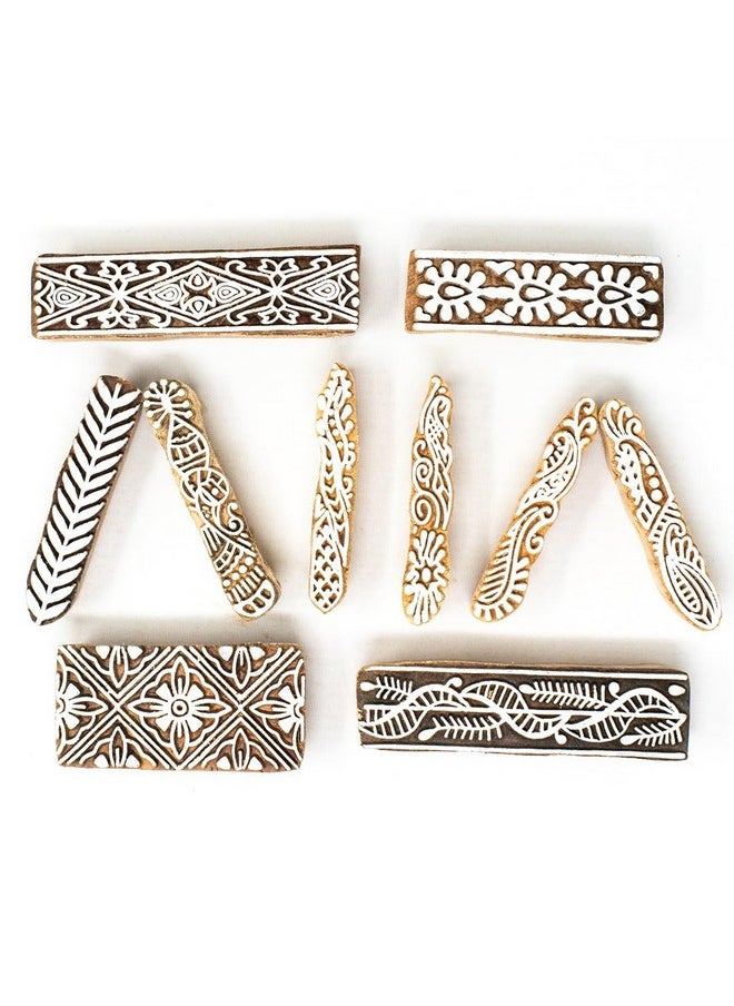 Hashcart Hashcart Wooden Indian Traditional Design Printing Stamps / Blocks for Printing Saree Border / Dresses / Craft Card Making / Scrapbook / Clay Pottery (Set of 10)  - Image 2