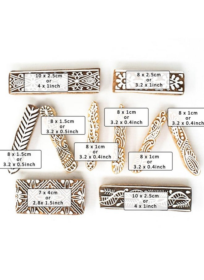 Hashcart Hashcart Wooden Indian Traditional Design Printing Stamps / Blocks for Printing Saree Border / Dresses / Craft Card Making / Scrapbook / Clay Pottery (Set of 10)  - Image 4