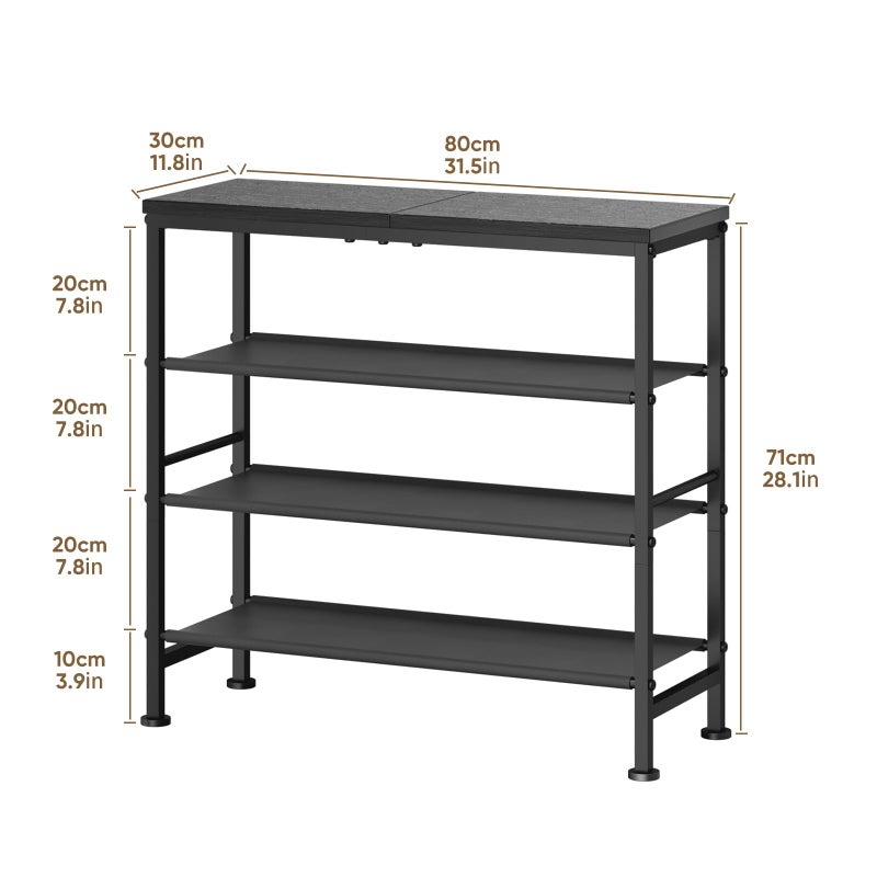 Mavivegue Shoe Rack Organizer, 4-Tier Metal Shoe Storage with Non-Woven Fabrics Shelves and Wooden Top Board, Shoe Rack for Entryway Bedroom Living Room Garage, Black - Image 3
