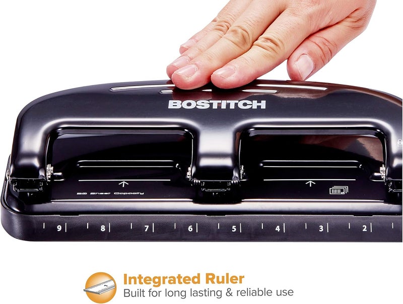 Bostitch Office EZ Squeeze 20 Sheet Standard 3 Hole Punch, Metal Construction, Silver/Black (HP20) - Image 3