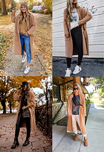 Fazortev Womens Long Sleeve Maxi Cardigan Open Front Oversized Knitted Sweater Coat Casual Lapel Warm Overcoat with Pockets Beige - Image 4