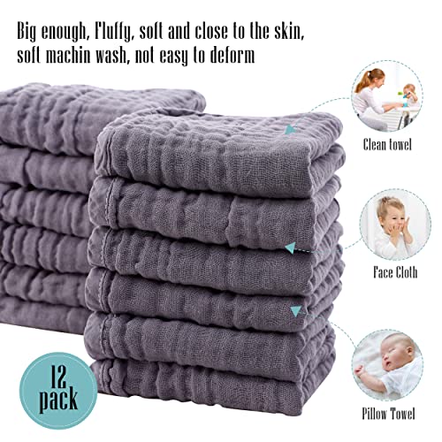 Cute Castle 12 Pack Muslin Burp Cloths for Baby - Ultra-Soft 100% Cotton Baby Washcloths - Large 20'' by 10'' Super Absorbent Milk Spit Up Rags - Burpy Cloths for Unisex, Boy, Girl - Grey - Image 5