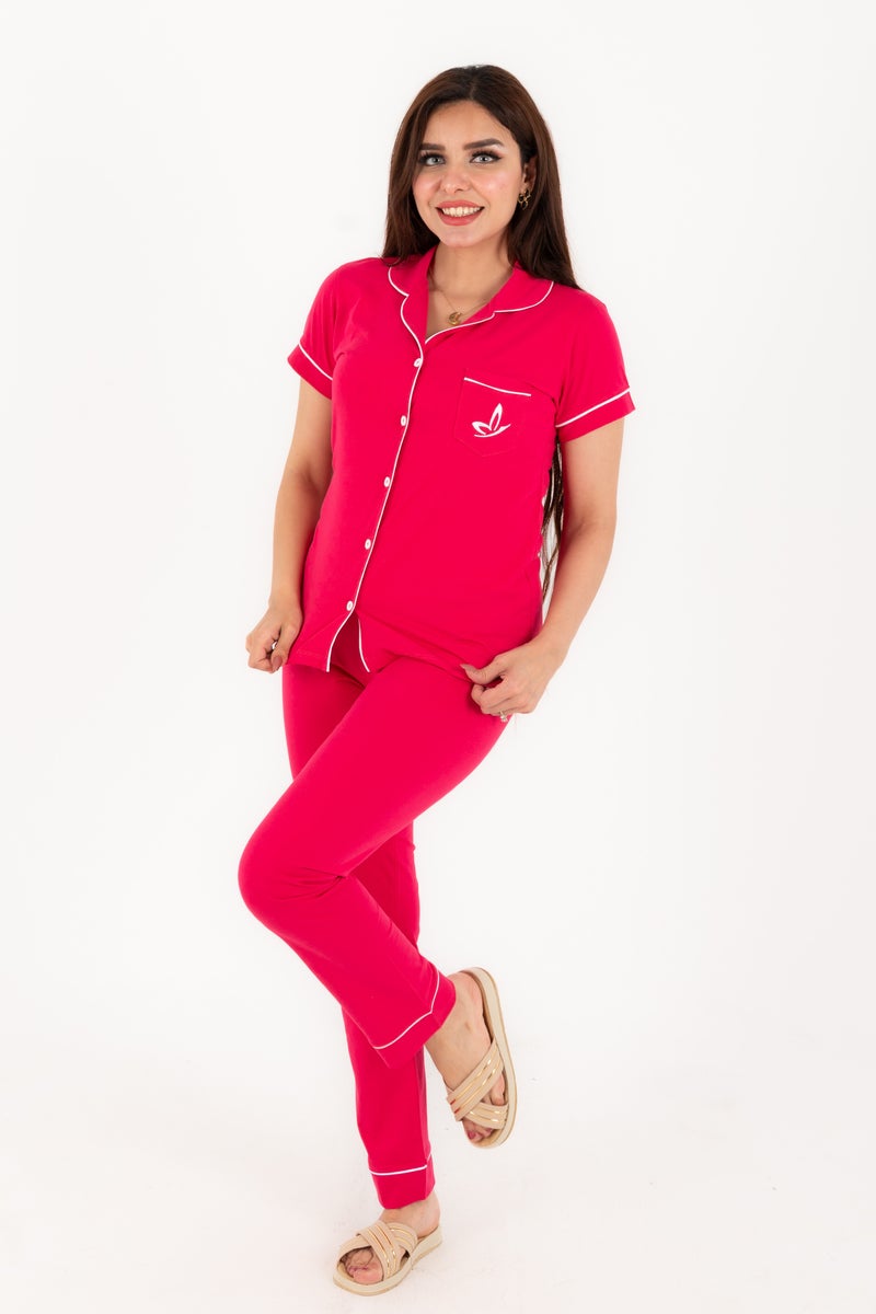 Women's 100% Cotton Summer Pajama Set - Fuchsia Barbie,2 Pcs, Trendy & All-Age Appropriate. - Image 1