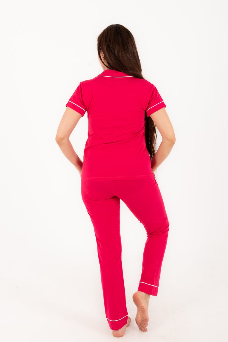 Women's 100% Cotton Summer Pajama Set - Fuchsia Barbie,2 Pcs, Trendy & All-Age Appropriate. - Image 2
