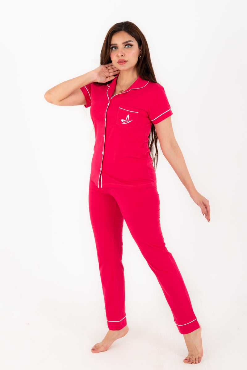 Women's 100% Cotton Summer Pajama Set - Fuchsia Barbie,2 Pcs, Trendy & All-Age Appropriate. - Image 3