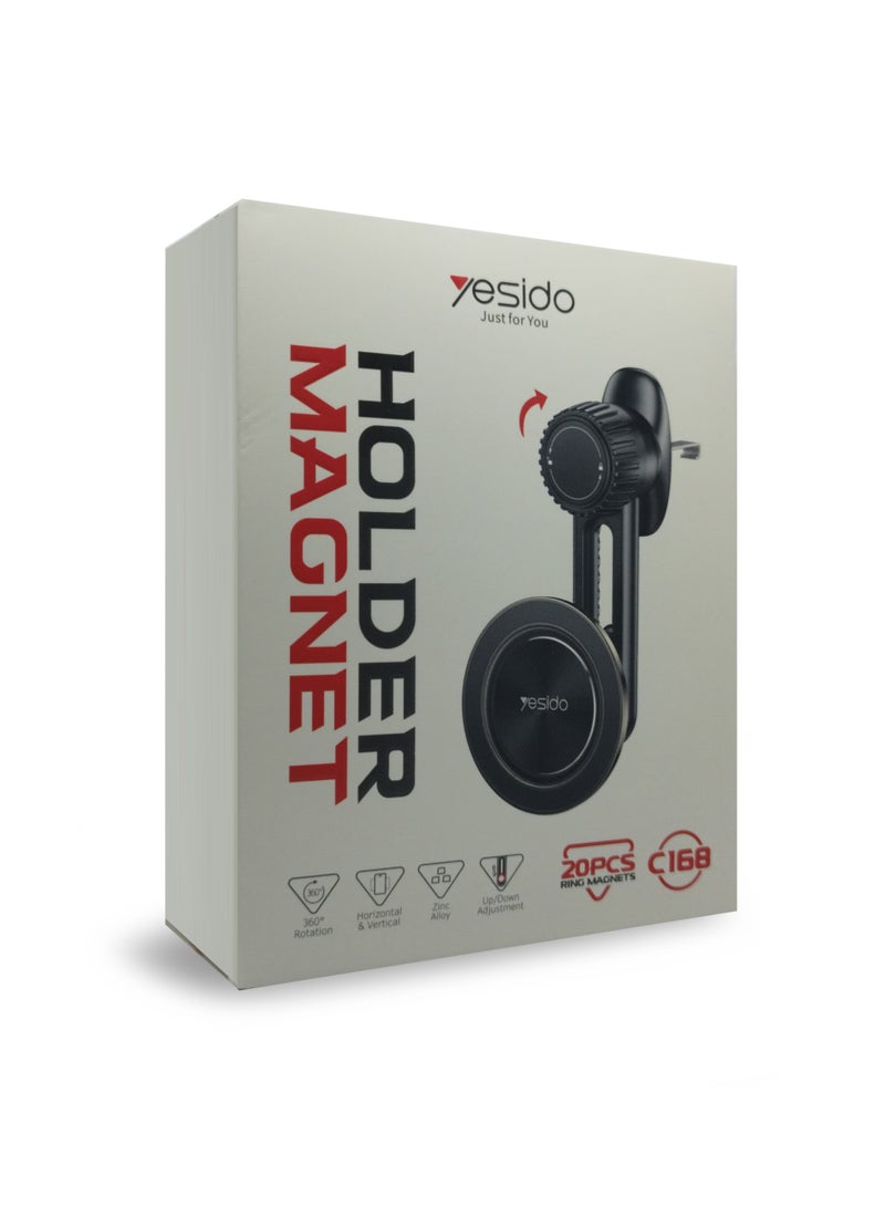 Yesido C168 Car Air Outlet Clip 360 Degree Rotating Magnetic Phone Holder Black