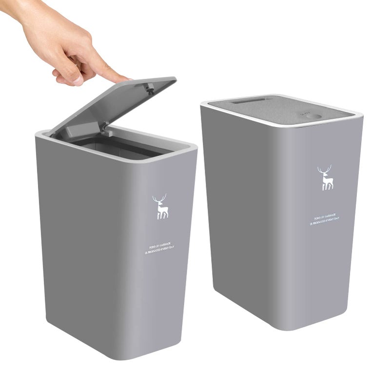 XPIY Trash Can with Lid 2 Pack 4 Gallons15 Liters Garbage Can with Press Top Small Trash Can Dog Proof Plastic Trash Bin Waste Basket for BathroomKitchenBedroomOffice 2 Grey