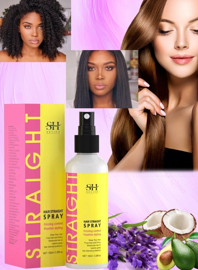 Sevich 100ml Hair Straight Spray Smoothing Hair Thermal Protection Moisturize and Shine Hair with Coconut Oil and Shea Butte Hair Straightening Spray Frizzing Control Fixation Styling Spray - Image 1