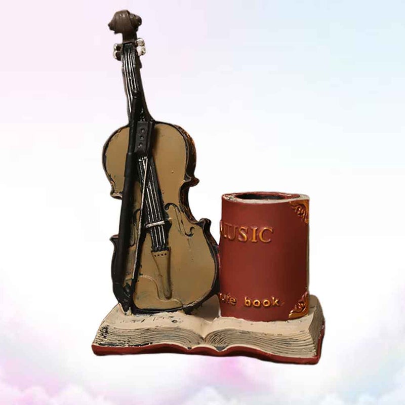 Violin Shaped Pen Box Holder Delicate Pen Container Desktop Decoration Red - Image 5