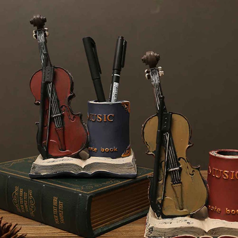 Violin Shaped Pen Box Holder Delicate Pen Container Desktop Decoration Red - Image 2
