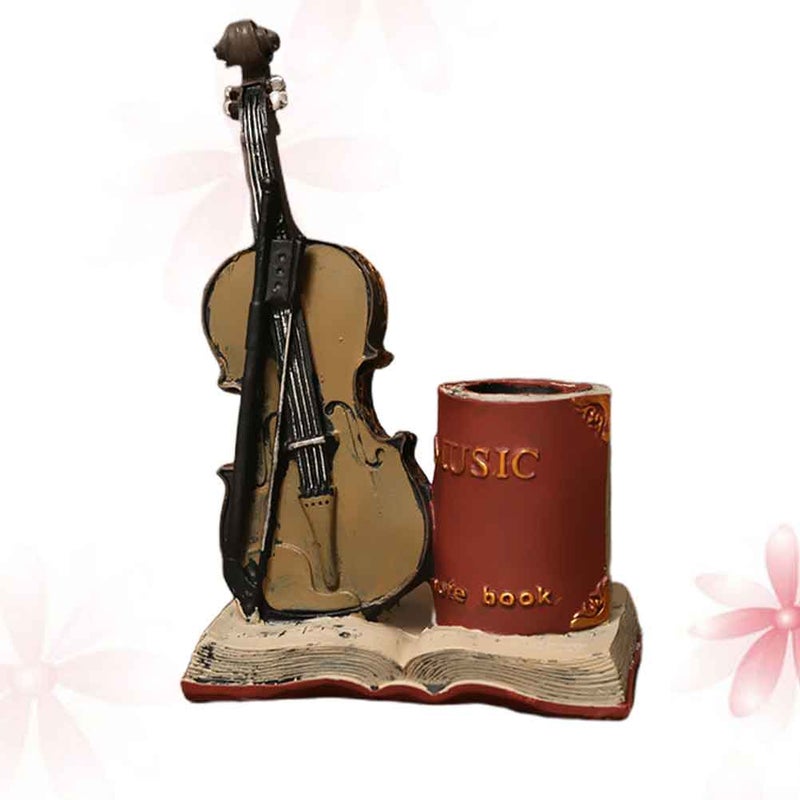 Violin Shaped Pen Box Holder Delicate Pen Container Desktop Decoration Red - Image 3