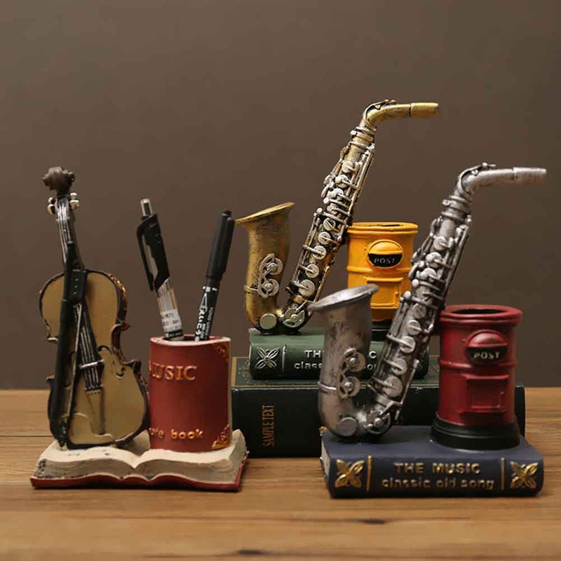 Violin Shaped Pen Box Holder Delicate Pen Container Desktop Decoration Red - Image 4