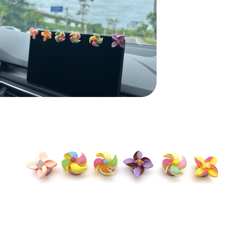 Hugwits 6 PCS Cute Windmills Car Dashboard Ornaments Fun Spinning Windmills Decor for Car Interior Mirrors Creative Vehicle Screen Display Decoration Universal for Most Cars Multicolored - Image 3