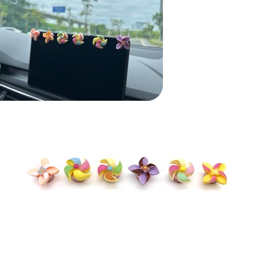 Hugwits 6 PCS Cute Windmills Car Dashboard Ornaments Fun Spinning Windmills Decor for Car Interior Mirrors Creative Vehicle Screen Display Decoration Universal for Most Cars Multicolored - Image 1