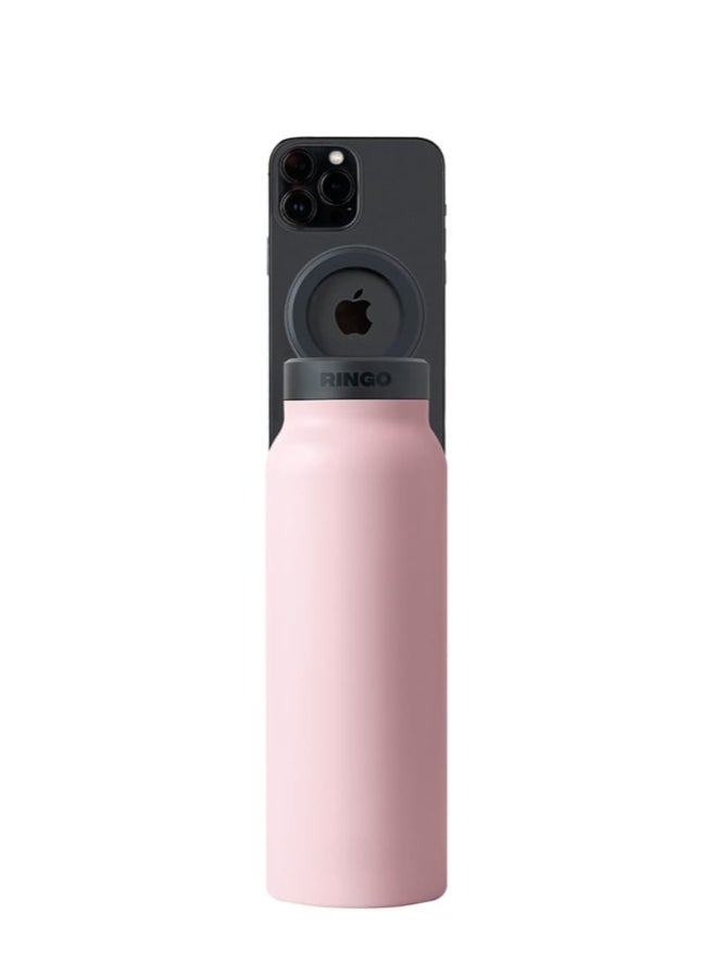 Ringo Water Bottle + Free Magnetic Booster Ring | Stainless Steel Hydration Bottle w/ Integrated MagSafe Phone Mount, 12Hrs Hot/24Hrs Cold, BPA-Free, Works w/ All Devices Android & iOS - Pink 24Oz - Image 2