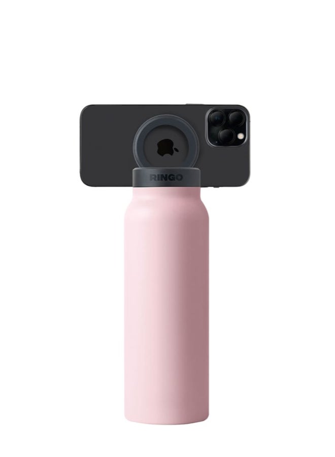 Ringo Water Bottle + Free Magnetic Booster Ring | Stainless Steel Hydration Bottle w/ Integrated MagSafe Phone Mount, 12Hrs Hot/24Hrs Cold, BPA-Free, Works w/ All Devices Android & iOS - Pink 24Oz - Image 3