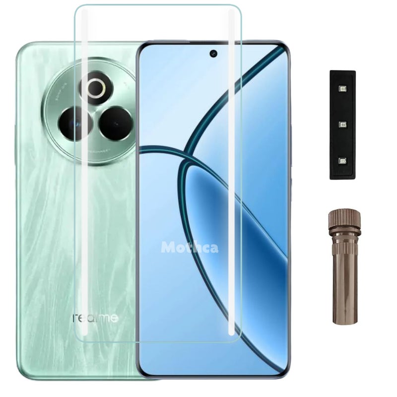 Mothca زجاج مقسى UV من الدرجة الممتازة - متوافق مع Realme P3 Pro 5G (عبوة من 1) | واقي شاشة منحني UV | تصميم مناسب للحافظة | يتضمن مجموعة تركيب - Image 1