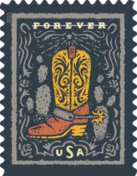 USPS Western Wear 2021 (Book of 20) First-Class Mail Forever Postage Stamps (Cowboy Hat, Belt Buckle, Cowboy Boot with Spur, Western Shirt) - Image 4