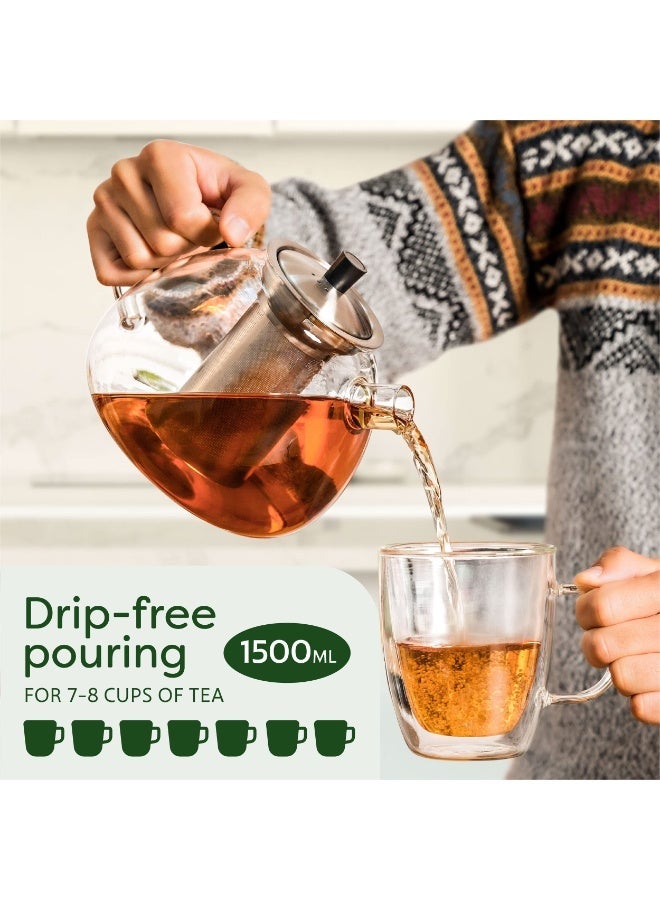 BOAO Teapot with Infuser and Warmer - 1.5 Liters - Long-Lasting Heat - Dishwasher Safe - Large Glass Tea  Maker - Image 5