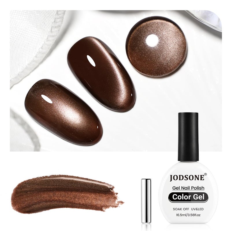 JODSONE Dark Brown Cat Eye Gel Nail Polish 16.5ml Glitter Magnetic Reflective Translucent Need U V Curing Salon Gift for Girl Women - Image 1
