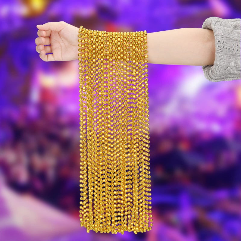 Junkin 24 Pieces Metallic Beads Necklace Graduation Necklace 33 Inch 7 mm Mardi Gras Round Beads Garland Costume Necklace Accessory for Halloween Christmas Operation Showbox  Party Favor(Gold) - Image 3