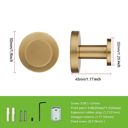TUNNY 5 Pack Round Towel Hooks-Champagne Gold Modern Coat Hooks Shower Towel Hooks for Bathroom Kitchen Home Storage - Image 2