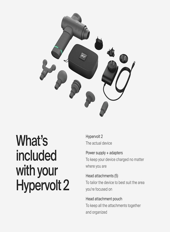 HYPERICE Hypervolt 2 - Featuring Quiet Glide Technology - Handheld Percussion Massage Gun | 3 Speeds, 5 Interchangeable Heads | Helps Relieve Sore Muscles and Stiffness  - Image 2