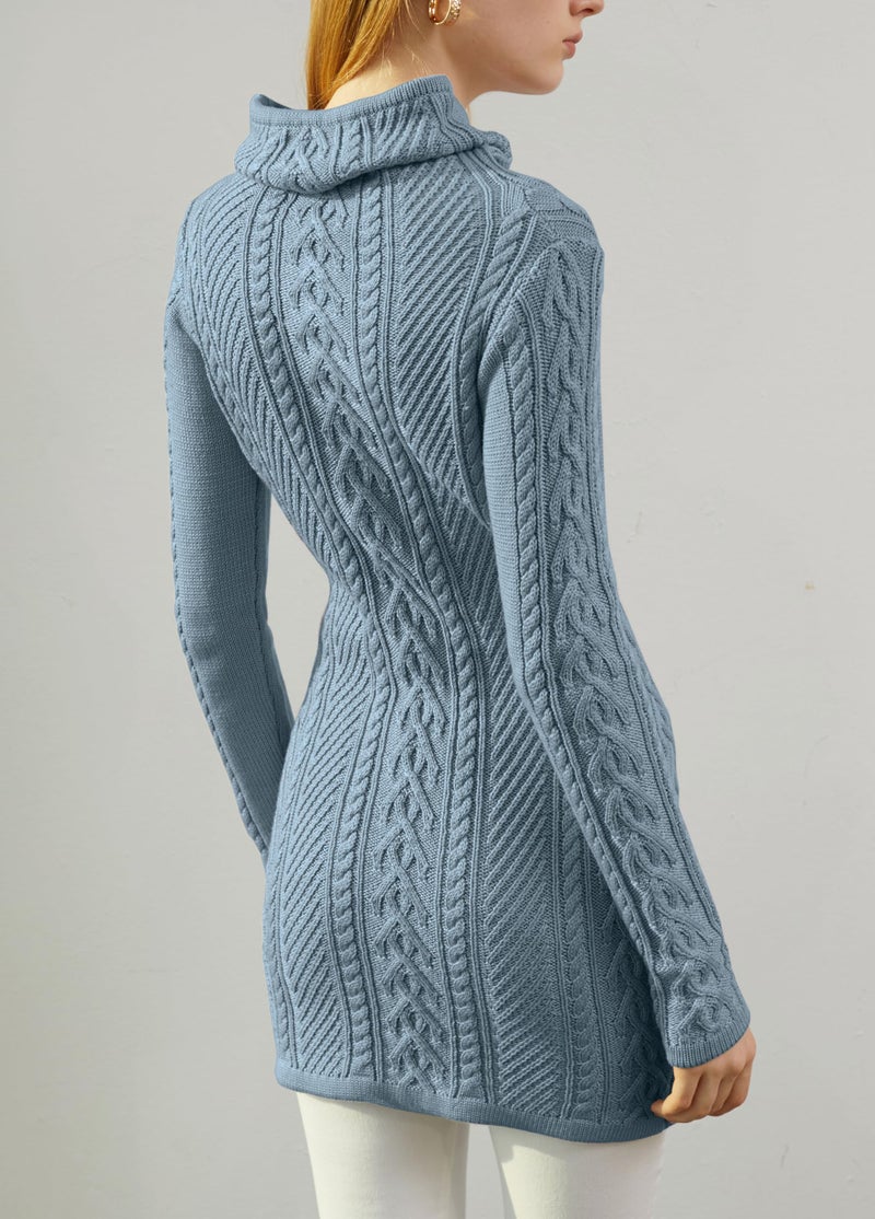 v28 Women Polo Neck Turtleneck Knit Stretchable Elasticity Long Slim Sweater (S,Baby Blue) - Image 3