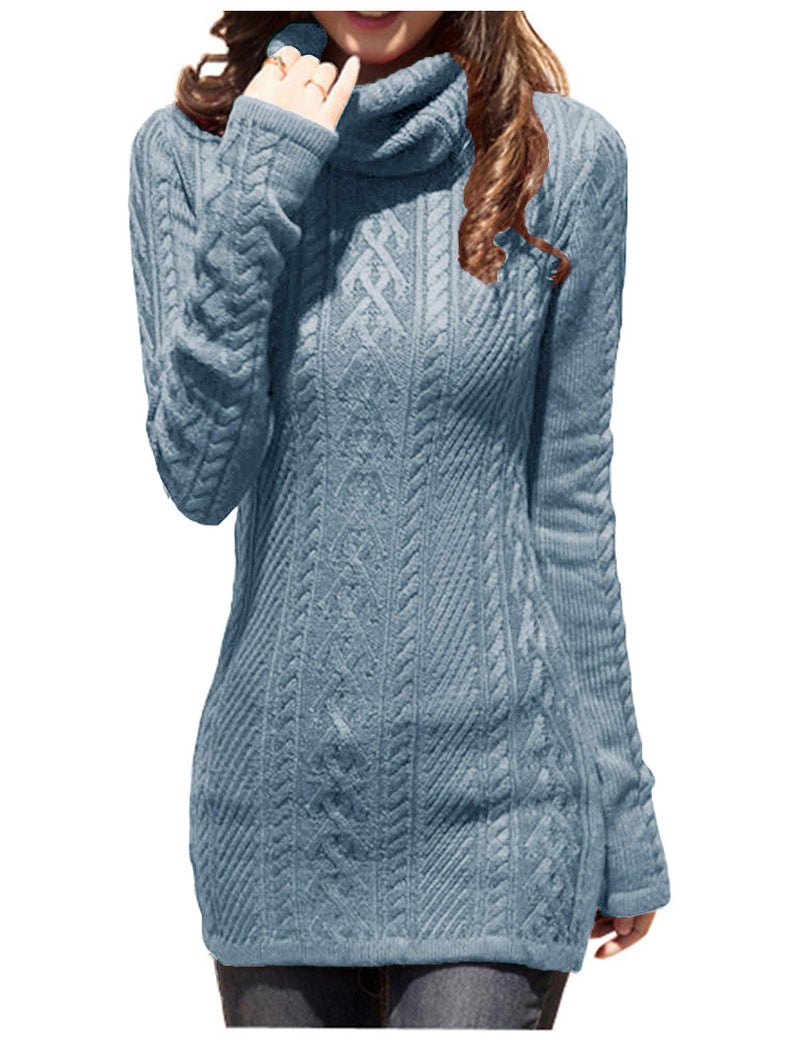 v28 Women Polo Neck Turtleneck Knit Stretchable Elasticity Long Slim Sweater (S,Baby Blue) - Image 1