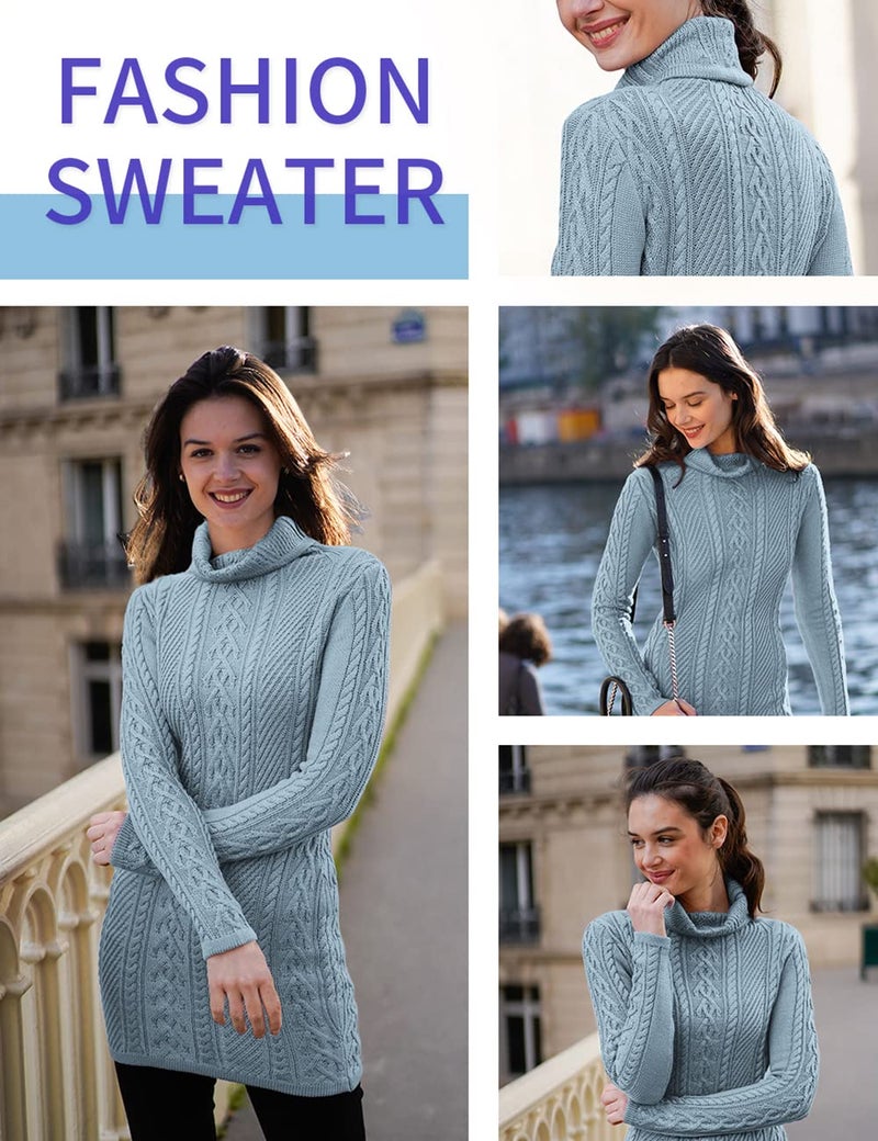 v28 Women Polo Neck Turtleneck Knit Stretchable Elasticity Long Slim Sweater (S,Baby Blue) - Image 4