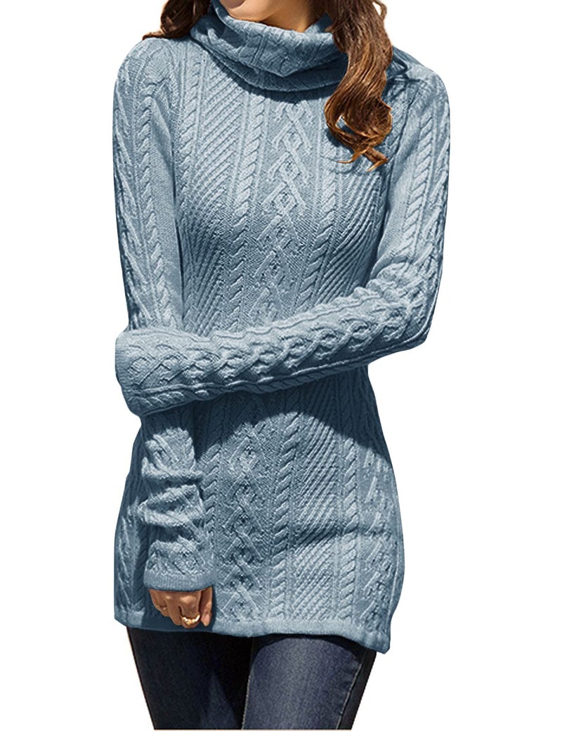 v28 Women Polo Neck Turtleneck Knit Stretchable Elasticity Long Slim Sweater (S,Baby Blue) - Image 2