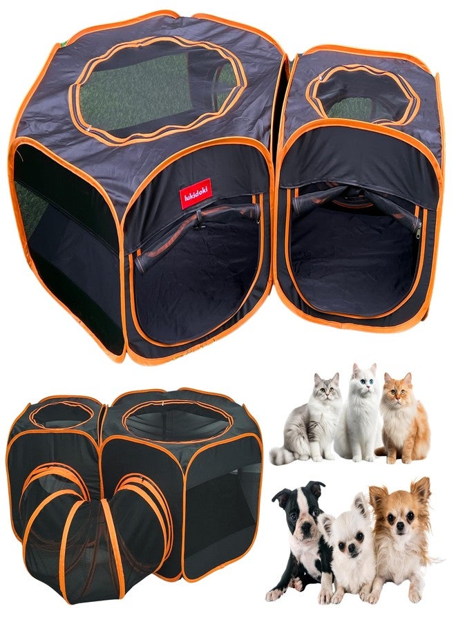 lukidoki Portable Dog Playpen 2-Room with Tunnel, 3-in-1 Large Cat Crate Play Enclosure with Separate Areas, Foldable Pet Playpen for Puppy Kitten and Small Animals Indoor Outdoor - Image 1